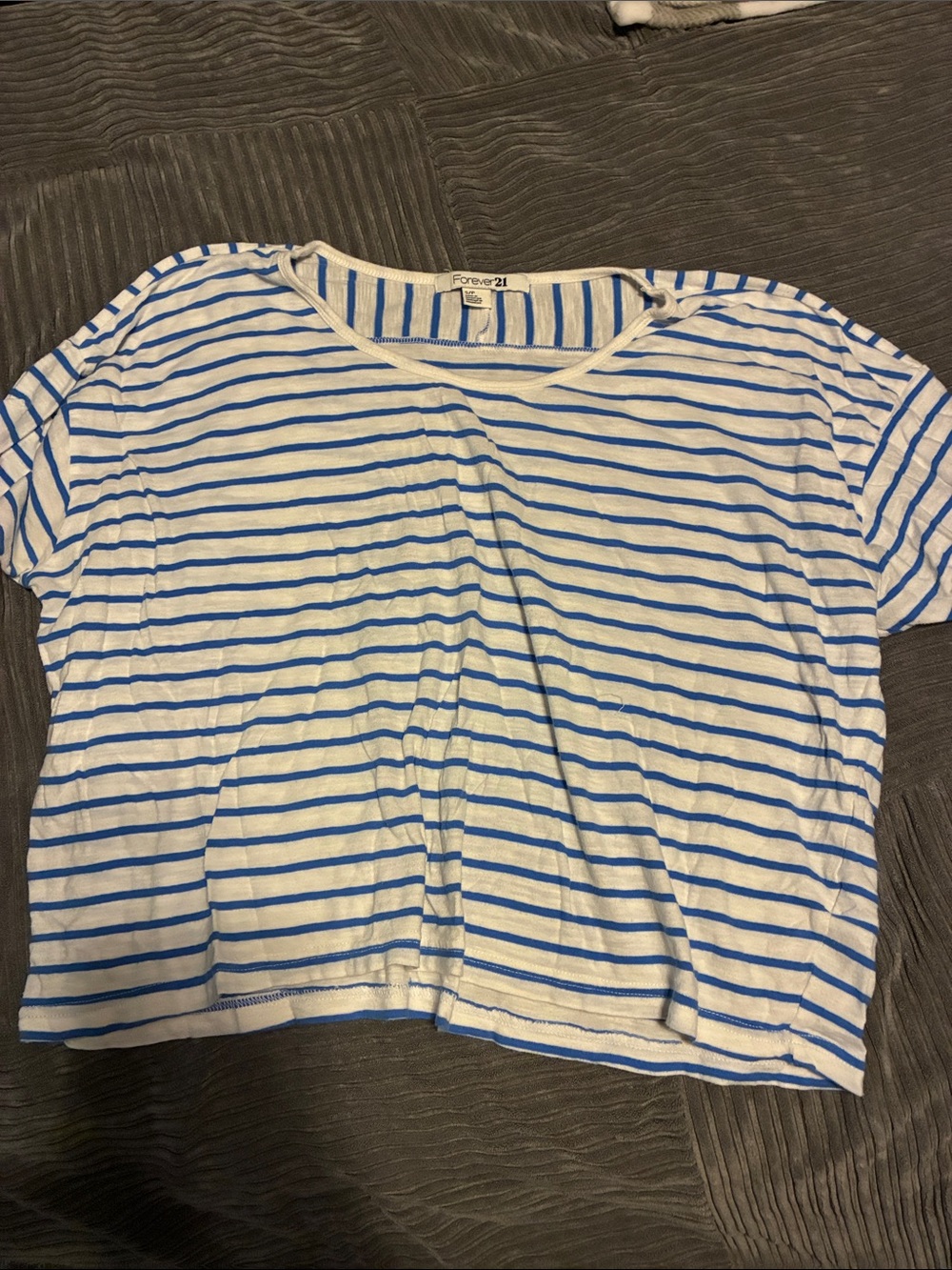 Forever 21 White and Blue Striped Kids Short Sleeve Tee